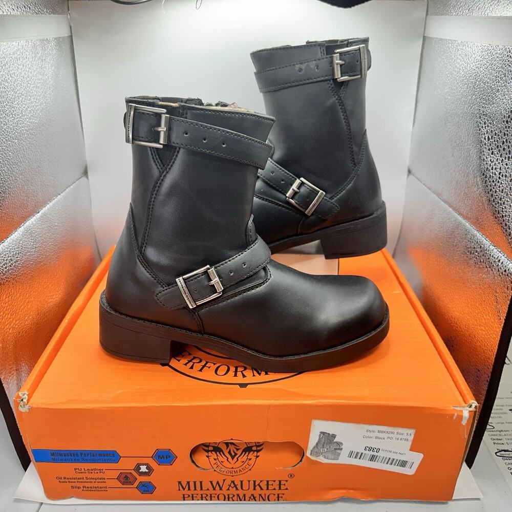 Milwaukee Leather MBK9290 Boys Black Classic Engineer Style Biker Boots Size 5.5